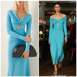 Anna Quan Paige Twisted Ribbed-Knit Cotton Midi Dress in ultramarine